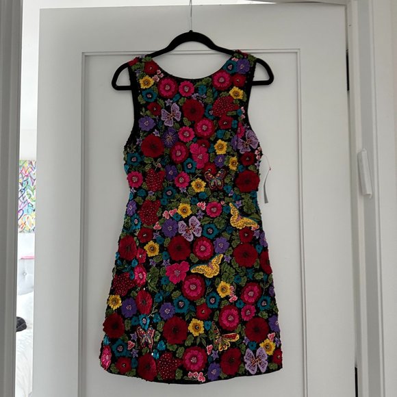 Alice + Olivia Lindsey A-line Mini Dress Multicolor Allover Floral Embroidery - Picture 6 of 12